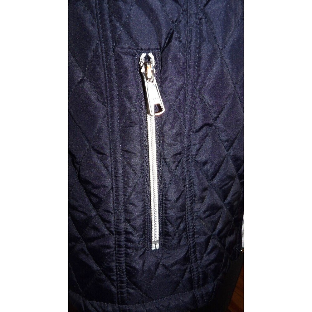 Black Rivet Navy Blue GIII Puffer Quilted Vest Faux Fur Trimmed Hood Sm Pockets - Picture 9 of 16